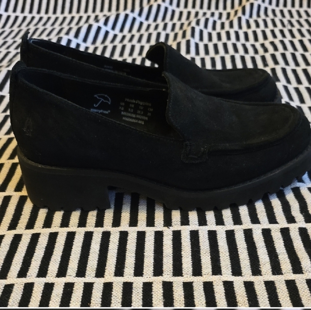 Hush Puppies Black Platform Suede Like Loafers